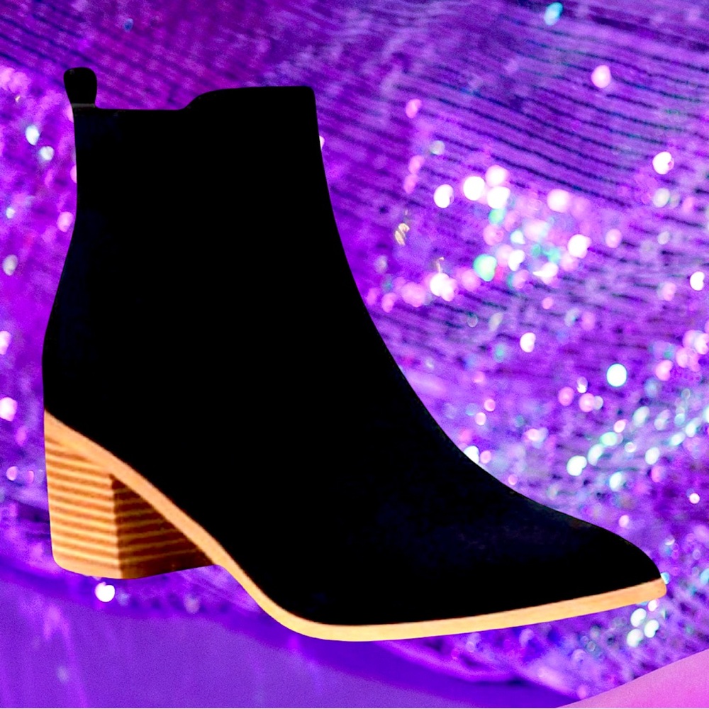 🆕Sun + Stone Women’s Black suede wooden heel heeled ankle Booties/Boot- size 11